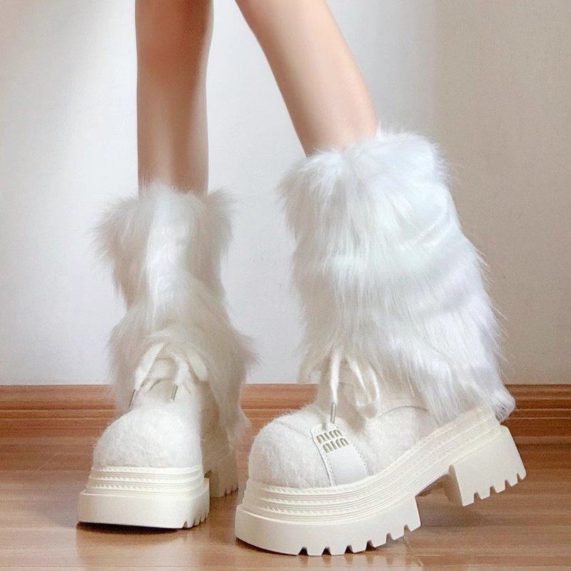 雪地靴毛毛袜套亚文化白色堆堆袜女秋冬仿皮草兔毛绒保暖腿套y2k