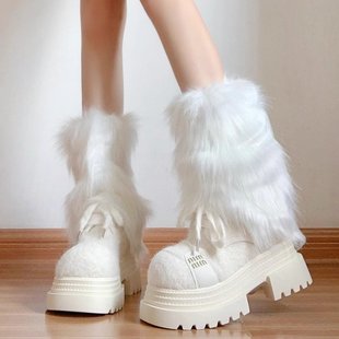 雪地靴毛毛袜套亚文化白色堆堆袜女秋冬仿皮草兔毛绒保暖腿套y2k