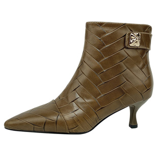 秋冬新款头层牛皮短靴女细跟时尚欧美风尖头女靴内里两选透气单靴