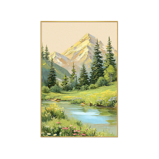 日照金山挂画入户正对面玄关装饰画客厅走廊过道高级现代手绘油画