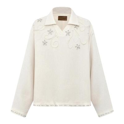 钻石花卉编织上衣polo衫