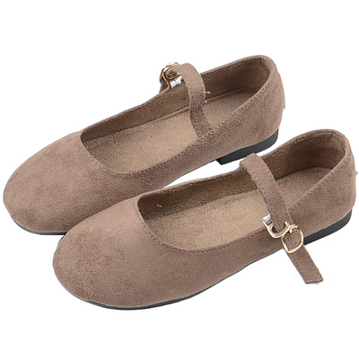 一字带玛丽珍绒面复古风豆豆鞋