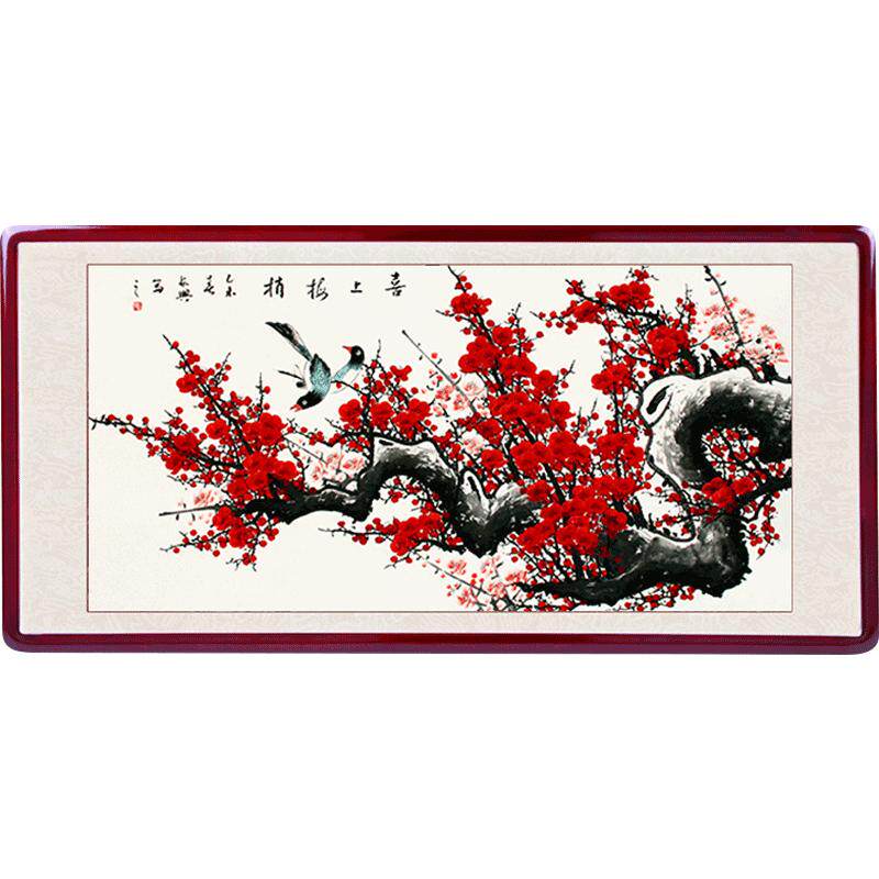 喜鹊挂画手绘国画梅花