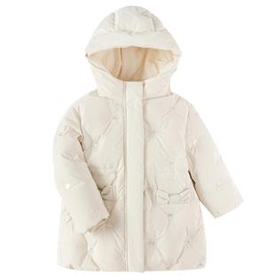 巴拉巴拉女童羽绒服中长款连帽外套冬装时髦绣花童装甜美精致时尚