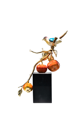 柿柿事事如意柿子喜鹊摆件珐琅彩