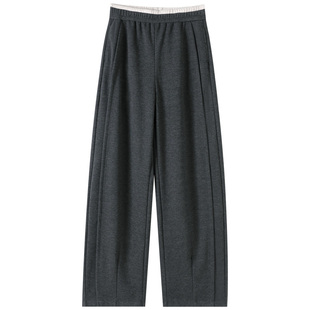 高级感深灰色绵羊毛阔腿弯刀裤女秋冬厚款宽松显瘦休闲垂感镰刀裤