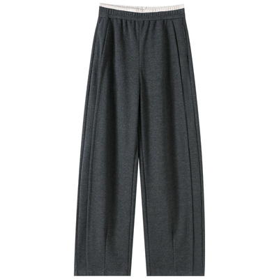高级感深灰色绵羊毛阔腿弯刀裤女