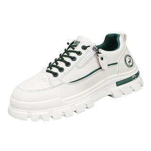 男鞋冬季防水防滑青少年运动一脚蹬厚底小白板鞋休闲工作增高皮鞋