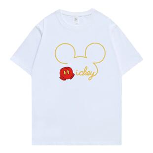 2026新款米奇米妮联名情侣短袖T恤男女卡通美式重磅纯棉定制半袖t