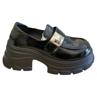 松糕厚底6CM乐福鞋女粗跟魔术贴日系单鞋小个子英伦风复古小皮鞋