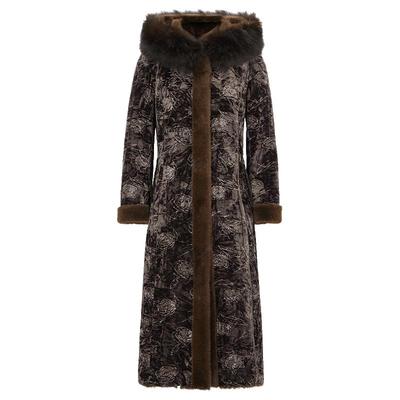 马天奴棕色狐狸毛连帽长款大衣