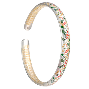 吴越老银铺9999纯银花蔓手镯气质描金国风珐琅银手镯民族风送朋友