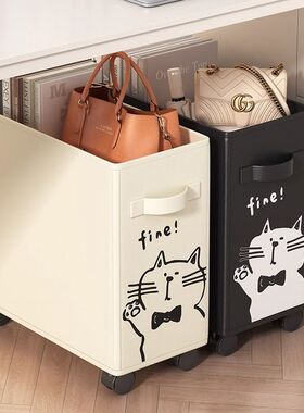 办公室桌下奶油白色置物架 工位放包小推车 带轮书包宿舍移动收纳