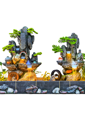 酒店加湿招财装饰摆件假山