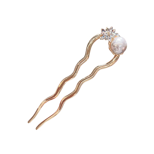 高级感珍珠花朵发簪女古风简约现代盘发簪子U型发钗插梳头饰发卡