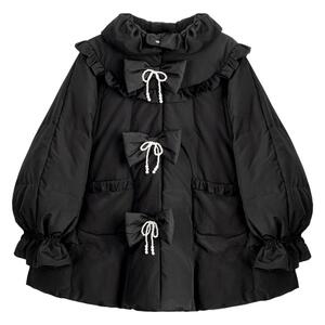 凯莉欧蝴蝶结饰斗篷型短款羽绒服