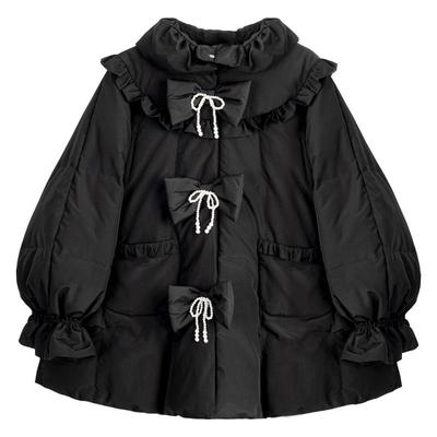 凯莉欧蝴蝶结饰斗篷型短款羽绒服