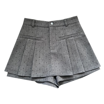 复古加厚波点羊毛呢百褶短裙裤