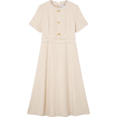 LK BENNETT米色小香风连衣裙2025年秋季新款女圆领花纱粗花呢收腰