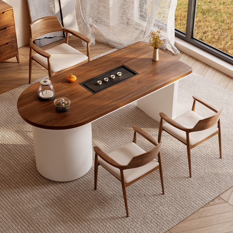 阳台实木茶桌椅组合一桌五椅现代新中式茶几家用客厅泡茶台一体