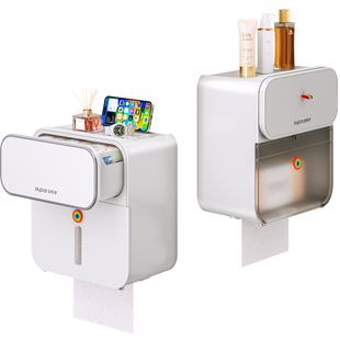 佳帮手卫生间厕纸盒免打孔防水厕所纸巾盒卫生纸置物架壁挂抽纸盒