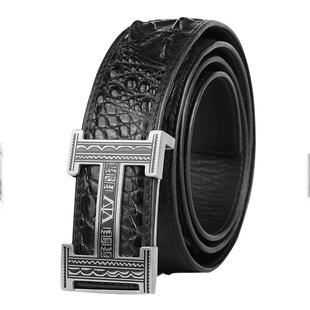 VVBrown意大利品牌正品鳄鱼皮腰带男平滑扣裤带高档h扣皮带男真皮