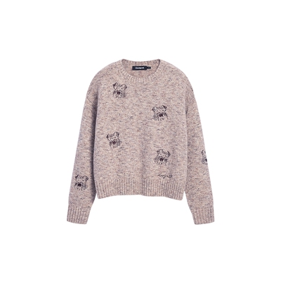 【保暖羊毛混纺】Desigual25秋冬新品手绘铅笔小狗刺绣女士针织衫