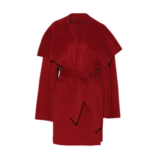 DPLAY【黑标】2025冬季新款红色100羊毛大衣新年短款毛呢外套女