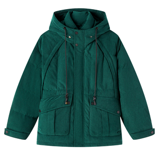 RS流石男装冬装高级时尚灯芯绒连帽羽绒服2025新款冬季短款外套男