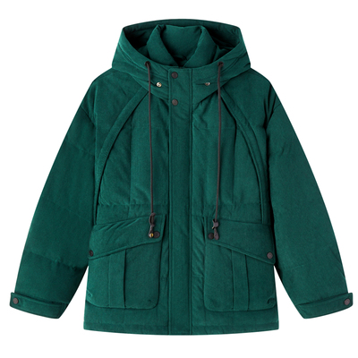 RS流石男装灯芯绒户外连帽羽绒服