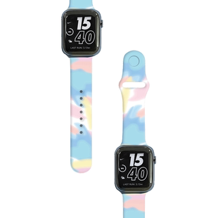 卡通印花适用apple watch7/SE手表带iwatch表带1/2/3/4/5代硅胶苹果42/44/38/40mm女series潮男S6/s7无六七代