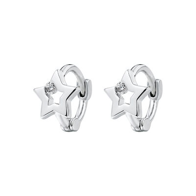 925纯银爱心星星锆石耳环女高级感小耳圈养耳洞耳骨环耳钉耳饰女