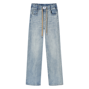 加长松紧腰牛仔裤女175高个子大码女裤夏薄天丝胖mm直筒裤子超长