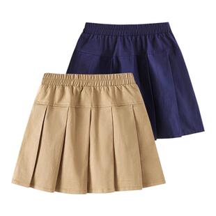 女童百褶裙卡其色夏季儿童藏青色半身裙子中大童小学生校服短裙裤