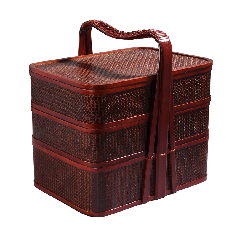 玉藤食盒提篮竹编篮子手提送餐三层拜拜用编织竹篮子古代祭祀食篮