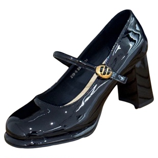 8cm粗高跟玛丽珍鞋女2026春季新款一字带浅口单鞋法式漆皮高跟鞋