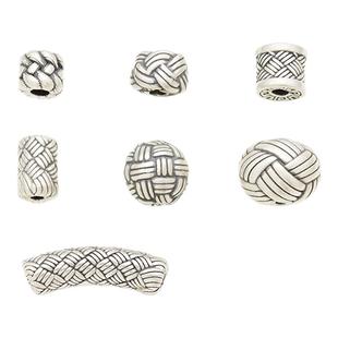 足银隔珠 3D硬银编织纹圆珠桶珠弯管多款S999纯银DIY手链串珠配件