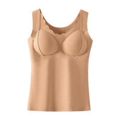 德绒发热保暖背心带胸垫羊绒吊带