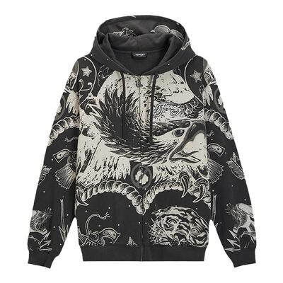 【赖煜哲同款】Ed Hardy埃德哈迪秋季新款烫钻老鹰男士拉链衫