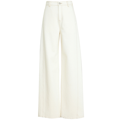 夏莫卡法式复古米白色刺绣牛仔裤