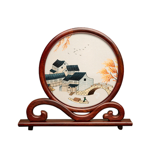 苏州刺绣摆件手工双面绣中式客厅桌面如意摆台特色商务礼品送客户