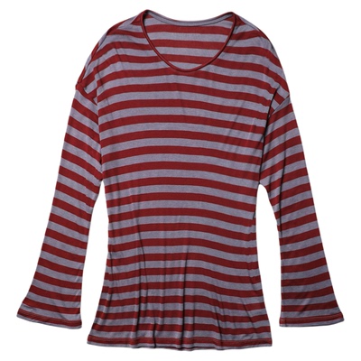 TANG TOWN 春夏刚需 苣轻柔羊毛/莱赛尔超弹慵懒条纹桃心领长T恤