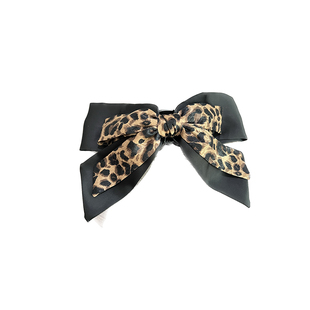 韩国高端豹纹飘带蝴蝶结马尾抓夹女复古气质双层高马尾固定发夹