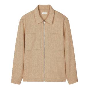 季末6折SANDRO2025秋冬新款男装驼色经典翻领针织直筒短款上衣