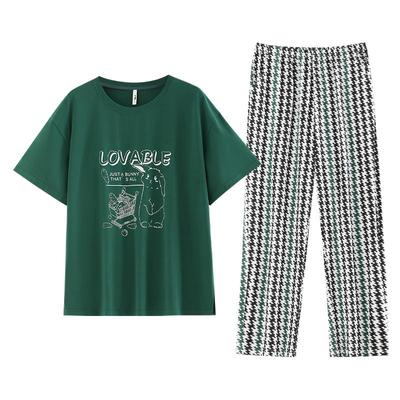 睡衣女夏款防凸点短袖长裤家居服