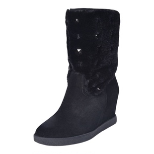 36-37 真皮毛一体 AEE爱意amei品牌 保暖黑色中靴高跟坡跟雪地靴