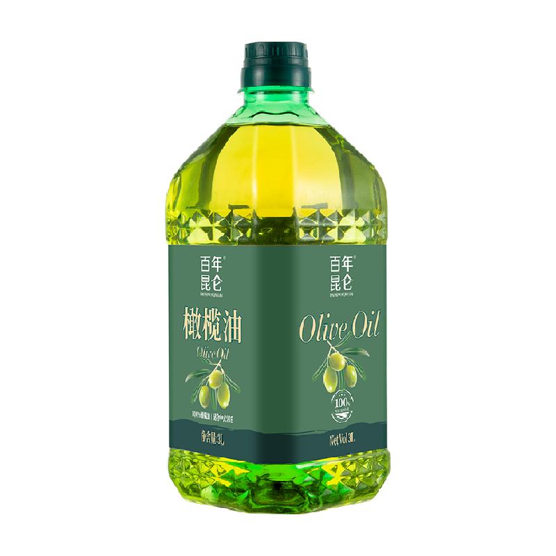 百年昆仑纯正橄榄油冷榨3L西班牙进口橄榄原油食用油热炒油大桶