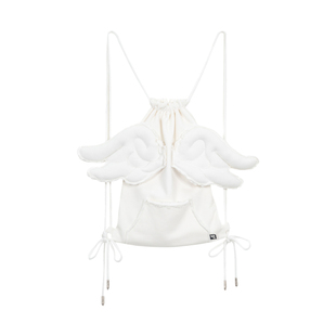 yawhat原创设计波点天使充棉立体翅膀毛边双肩包休闲抽绳袋子包