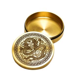 书法保湿墨盒黄铜文房四宝雕刻圆铜墨盒学生砚台歙砚毛笔带盖书法