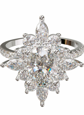 18K金轻奢群镶星芒订婚戒可定制